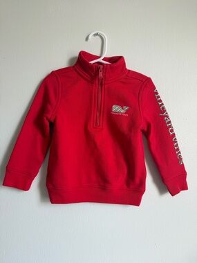 Vineyard Vines Kids Red Quarter-Zip Sweatshirt with Whale Logo